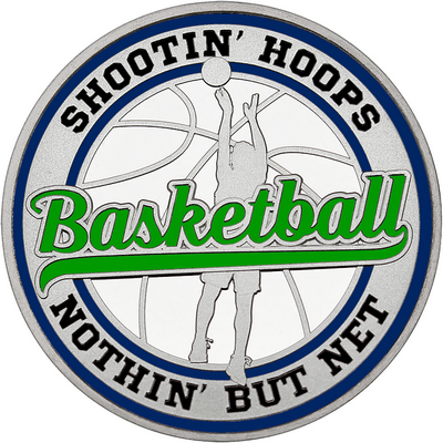 Green "Basketball" with Navy Blue Outer Circular Borders